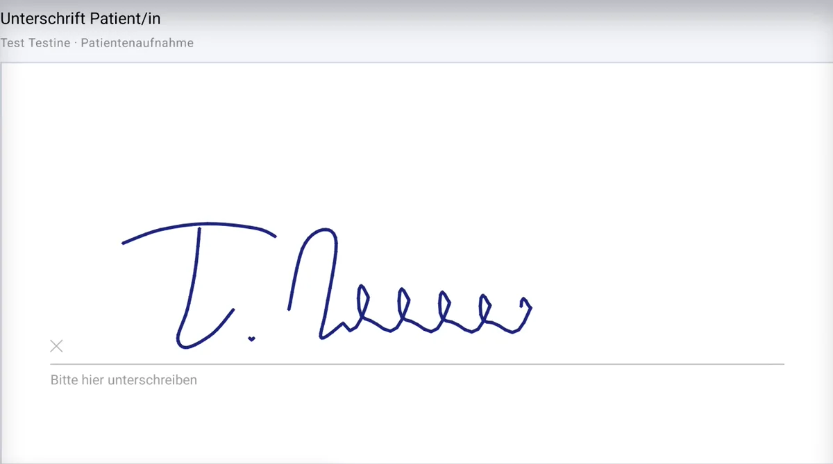 Unterschriftsfeld auf dem Tablet mit einer Unterschrift.